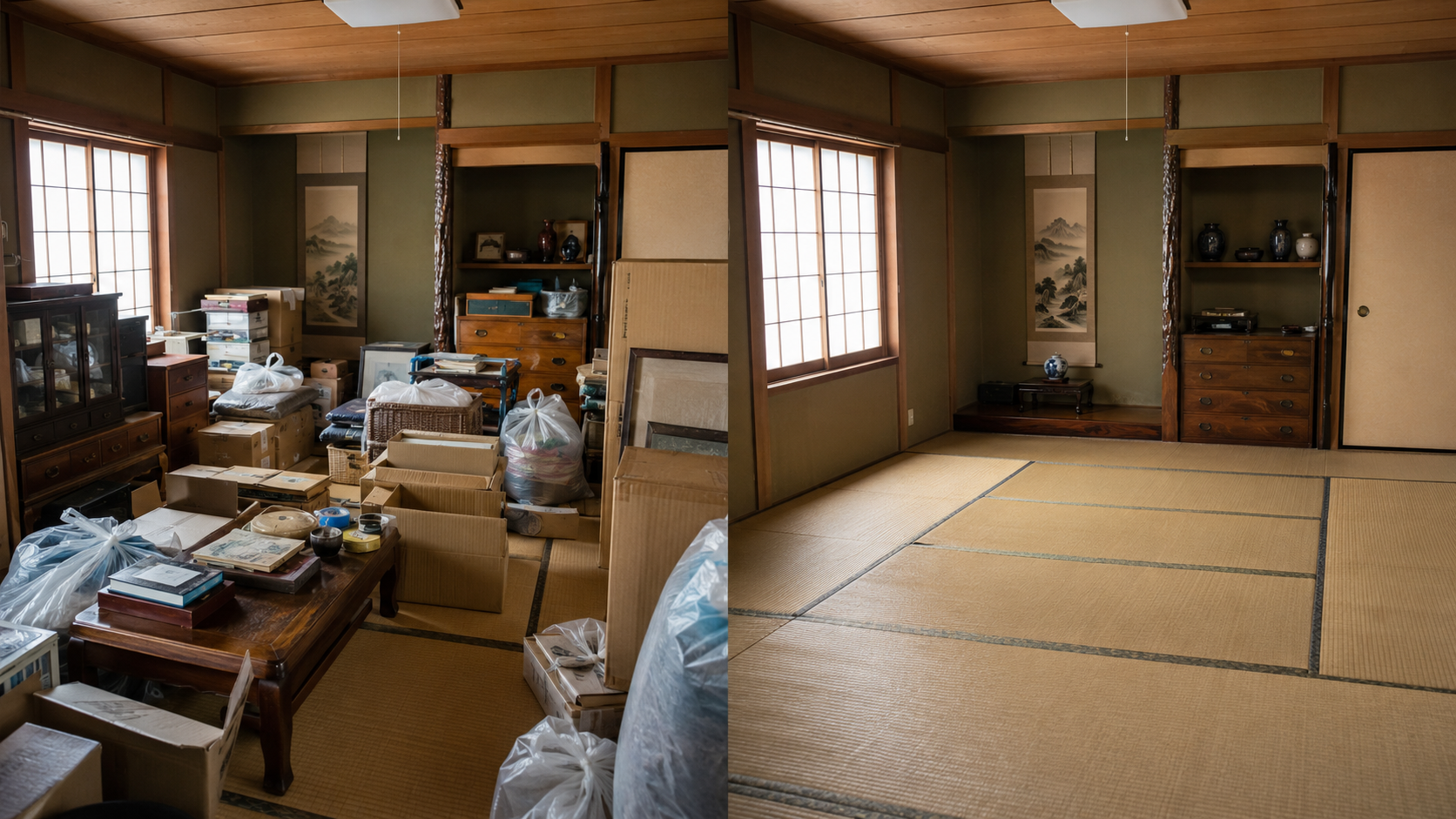 片付け作業前と作業後の比較イメージ写真